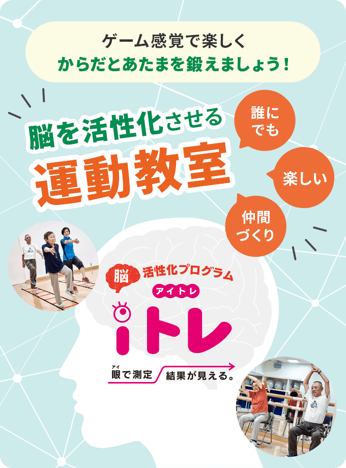 ゲーム感覚で楽しくからだとあたまを鍛えましょう! 誰にでも 楽しい 仲間づくり 脳を活性化させる運動教室 脳活性化プログラムiトレ