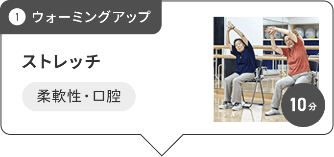1 ウォーミングアップ ストレッチ 柔軟性・口腔 10分