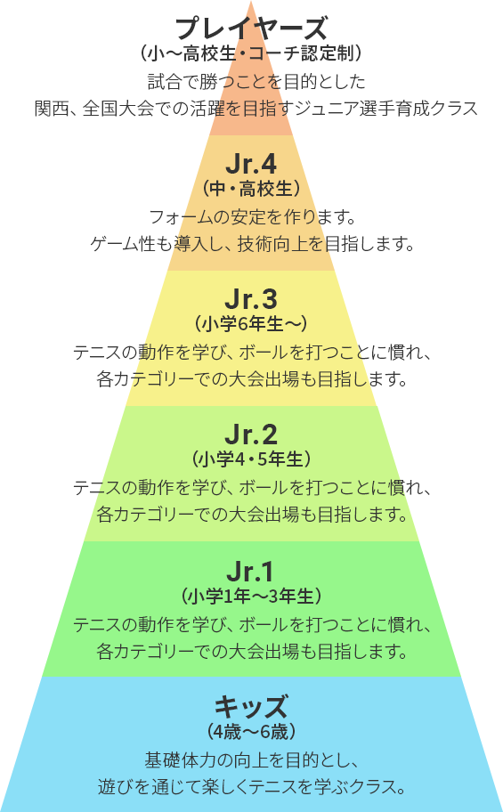 年齢に応じた適切なクラス分けで最適なレッスンを実施