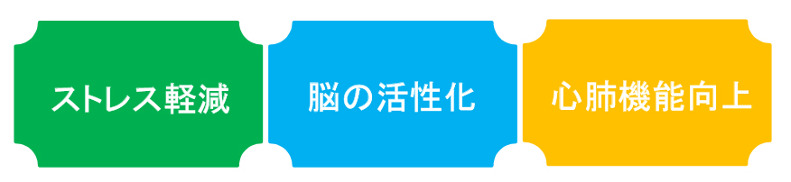 ストレス軽減、脳の活性化、心肺機能向上