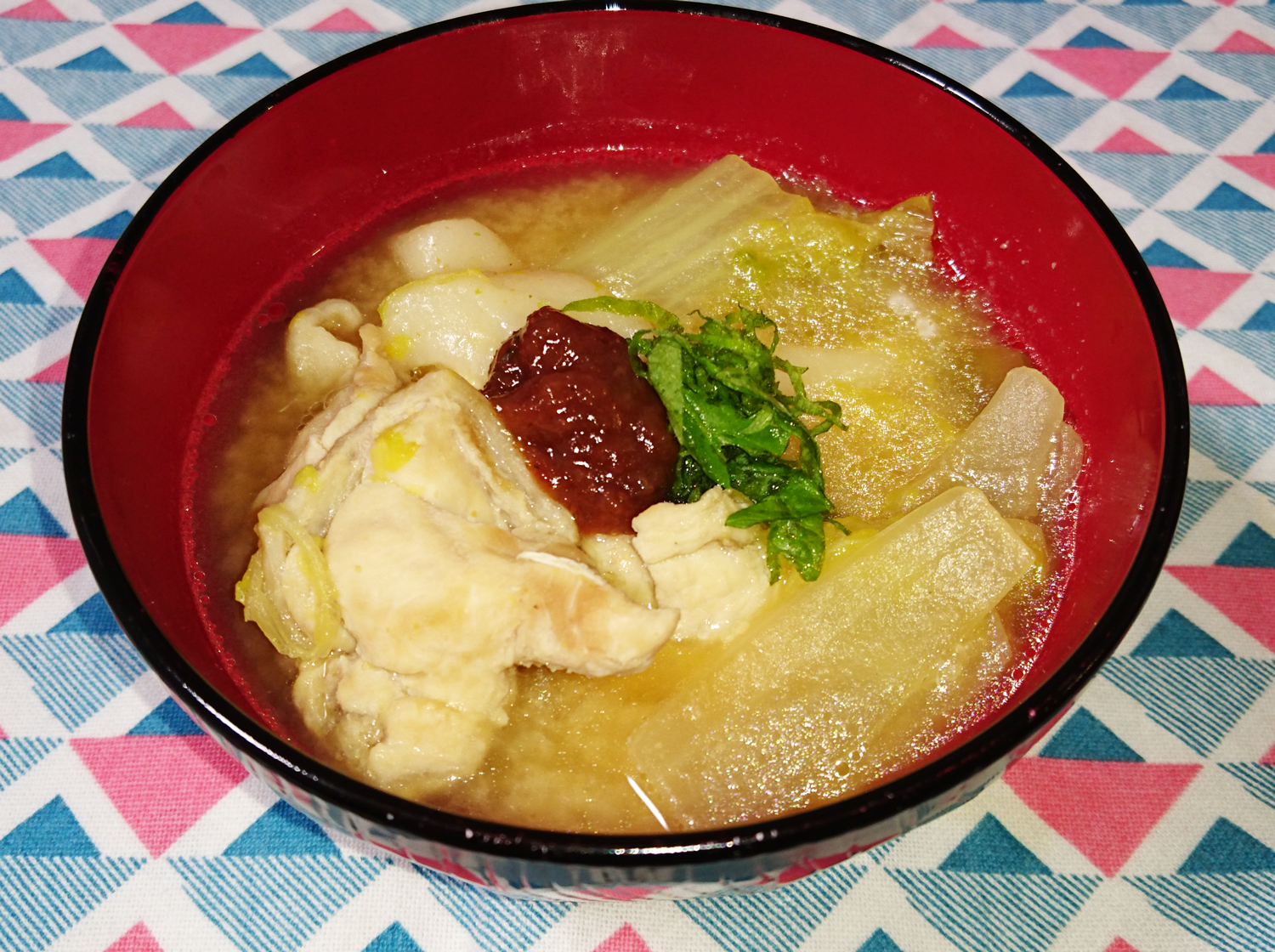 お餅リメイク 鶏の梅味噌汁