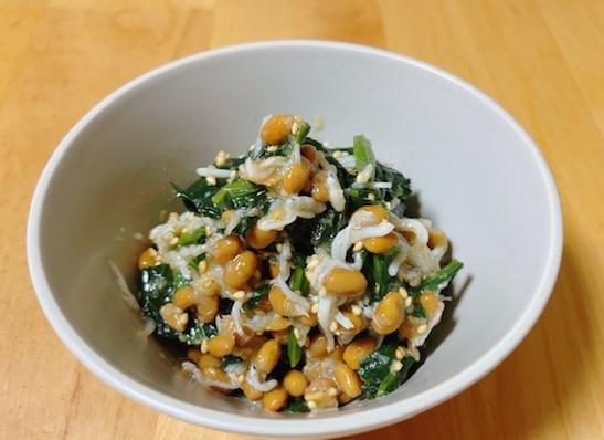 ほうれん草としらす納豆のポン酢和え