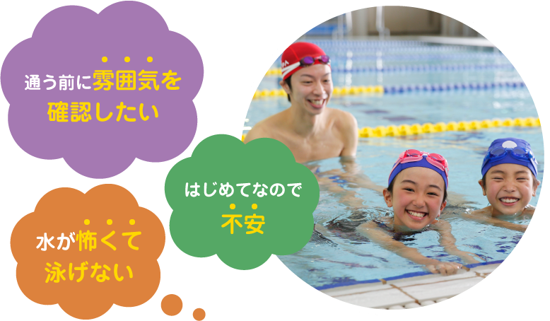 通う前に雰囲気を確認したい　はじめてなので不安　水が怖くて泳げない