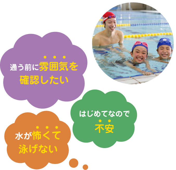 通う前に雰囲気を確認したい　はじめてなので不安　水が怖くて泳げない